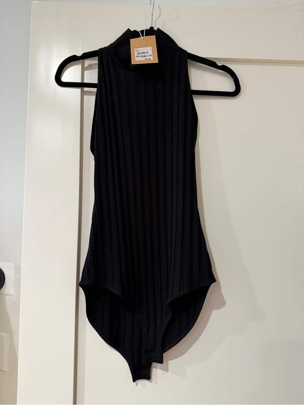 Reformation Black Ribbed Mock Neck Sleeveless Bodysuit